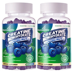 Front view of Creatine Monohydrate Gummies Blueberry 180-count bottle