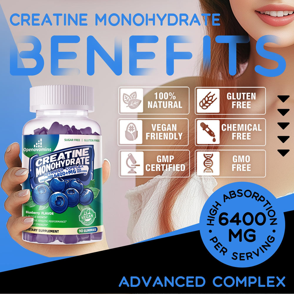 Front view of second bottle in the 2-pack Creatine Monohydrate Gummies Blueberry 180-count