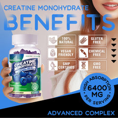 Front view of second bottle in the 2-pack Creatine Monohydrate Gummies Blueberry 180-count