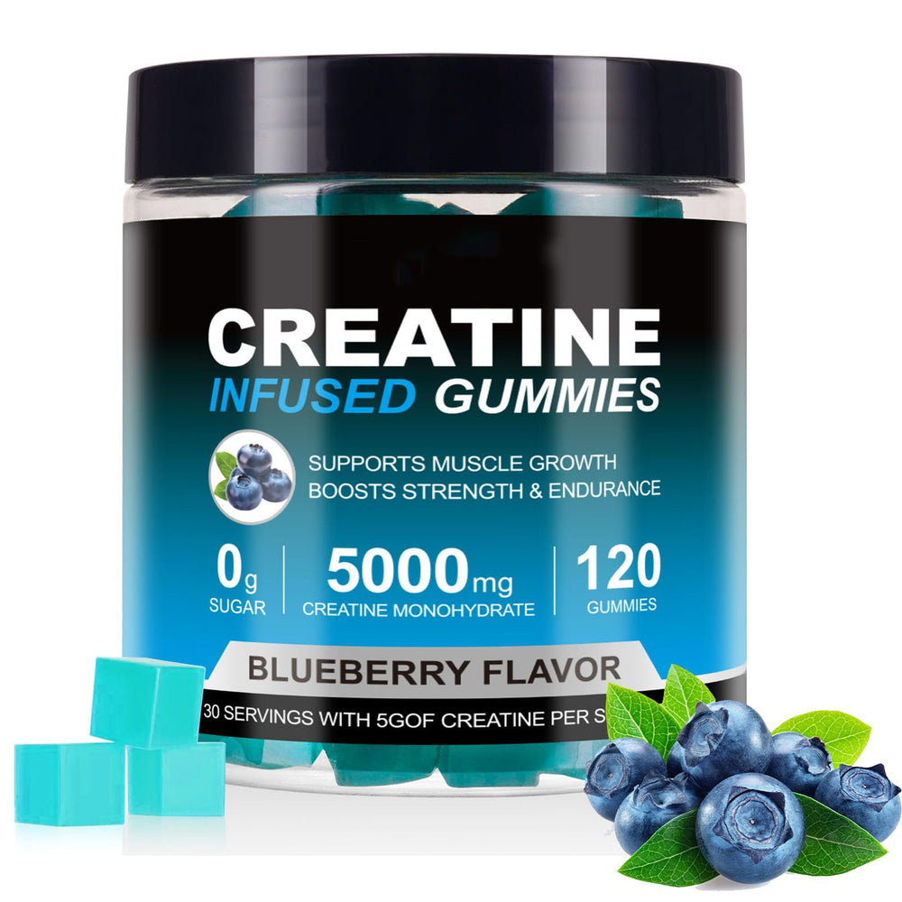 Blueberry flavor Creatine Monohydrate Gummies bottle close-up