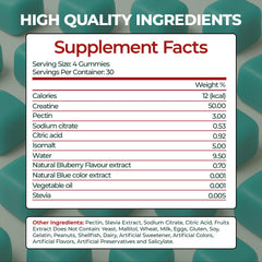 Close-up of blueberry flavored Creatine Monohydrate Gummies