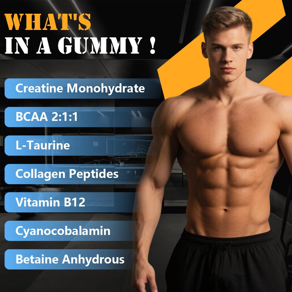 Side view of Creatine Monohydrate Gummies bottle and packaging