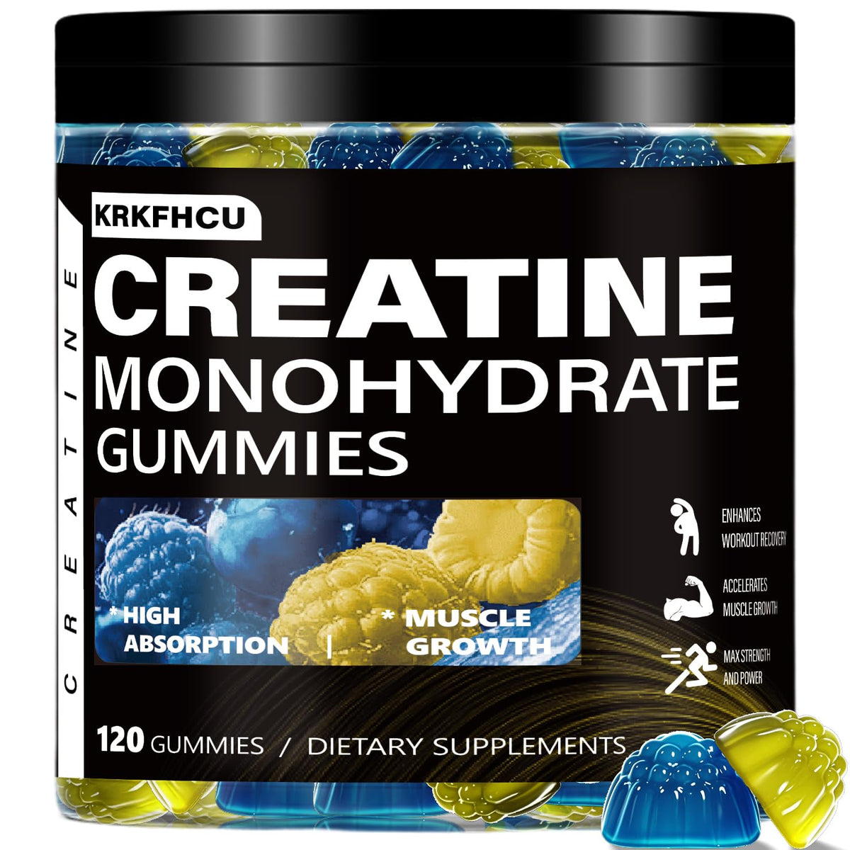 Front view of Creatine Monohydrate Gummies bottle with label