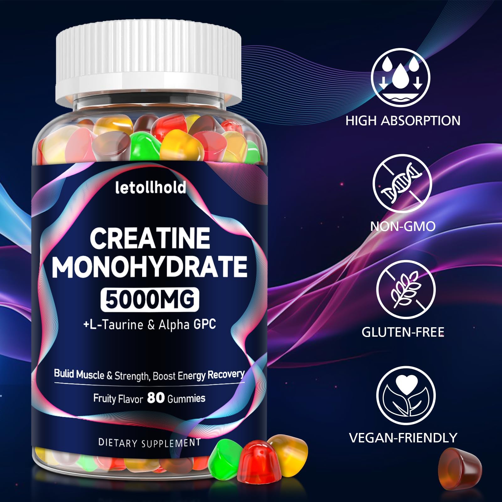 Close-up of ingredients: Creatine Monohydrate, L-Taurine, Alpha GPC