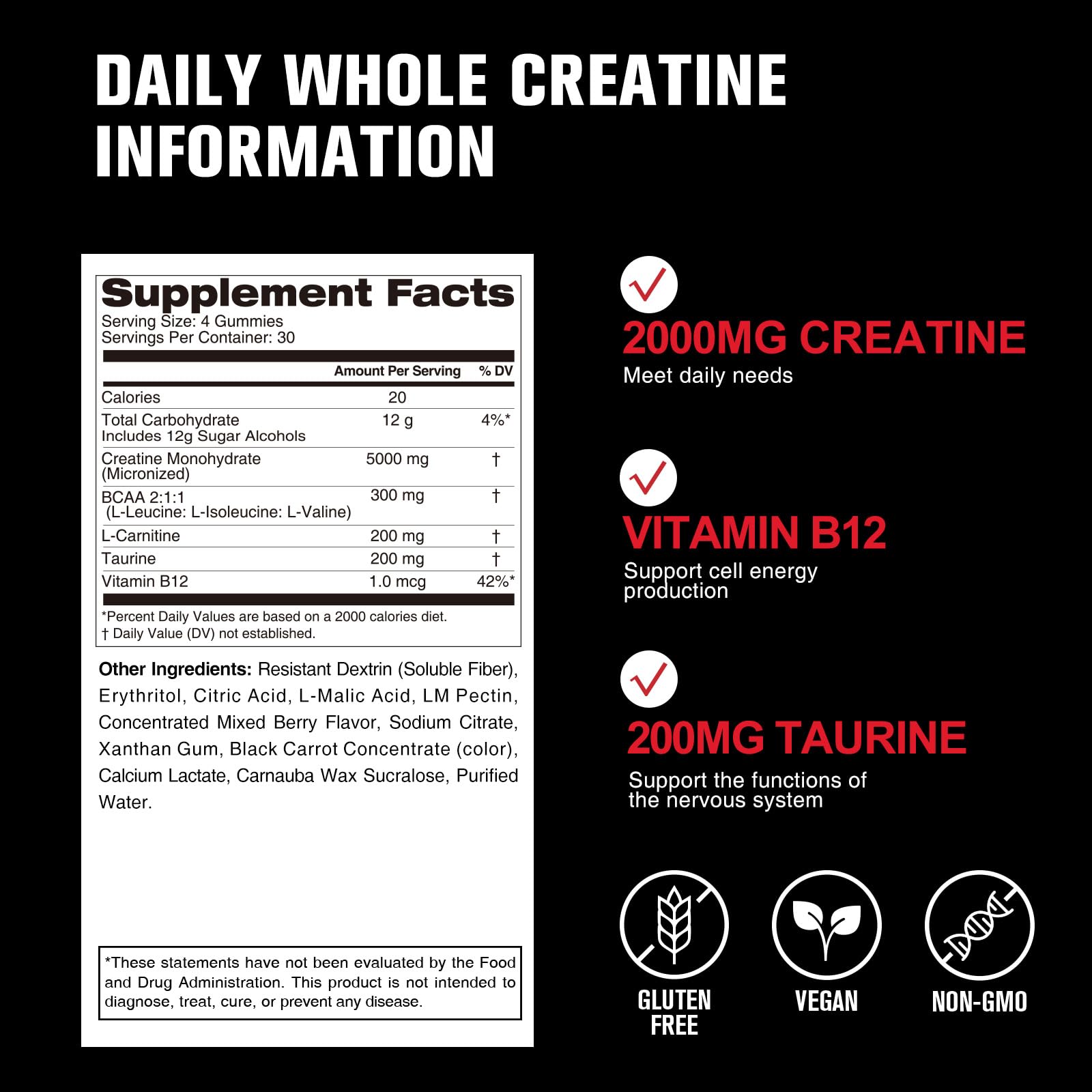 Creatine Monohydrate Gummies label front