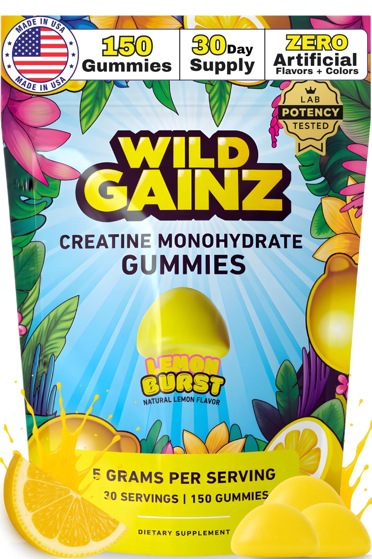 Creatine Monohydrate Gummies Lemon bottle with 150 chews