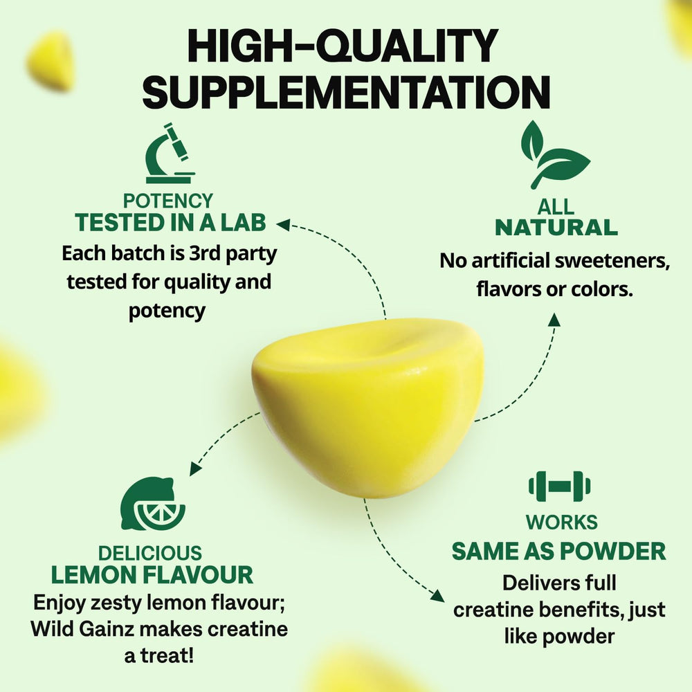 Close-up of lemon-flavored creatine gummies