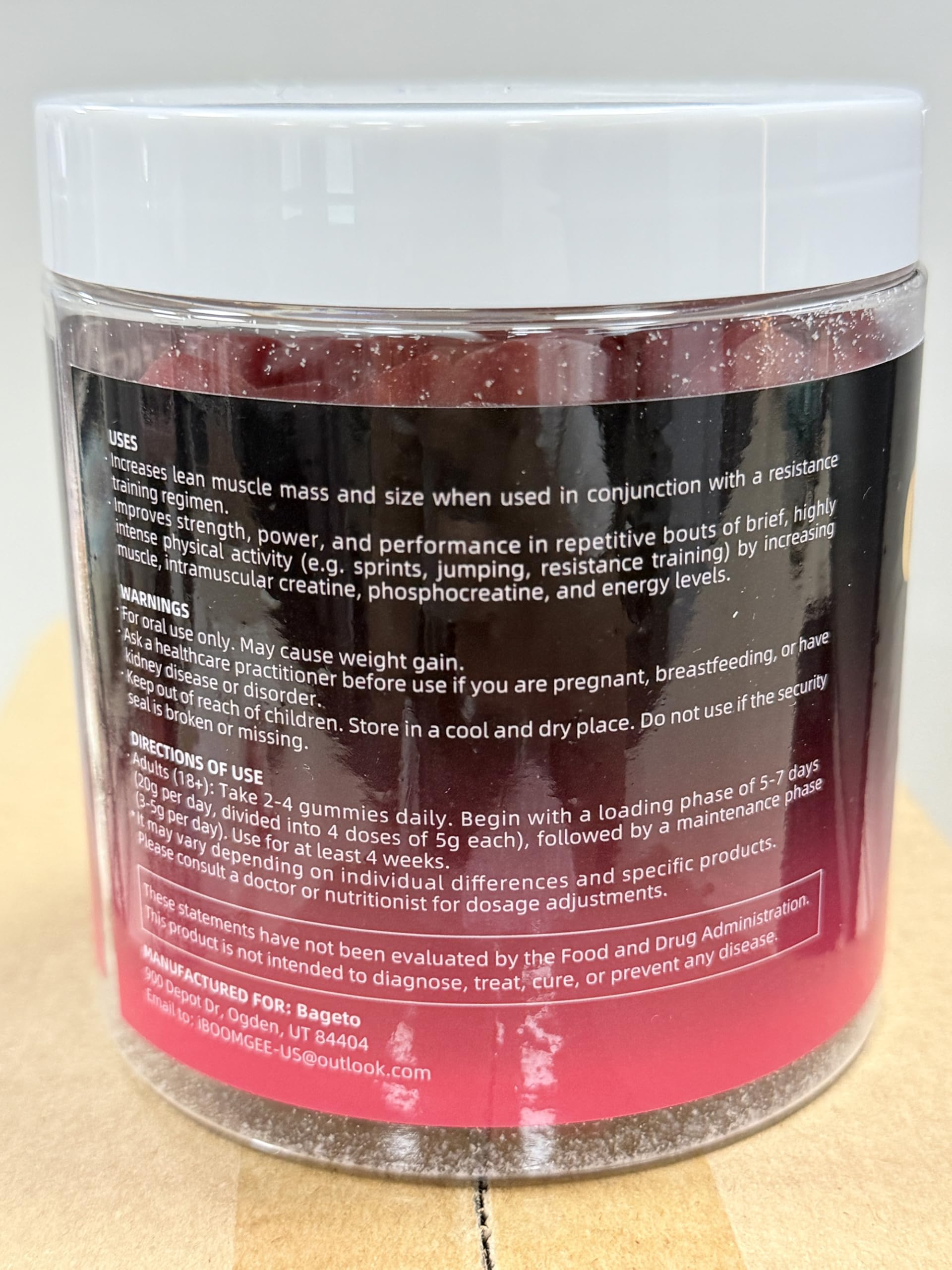 Nutrition facts panel for Creatine Monohydrate Gummies