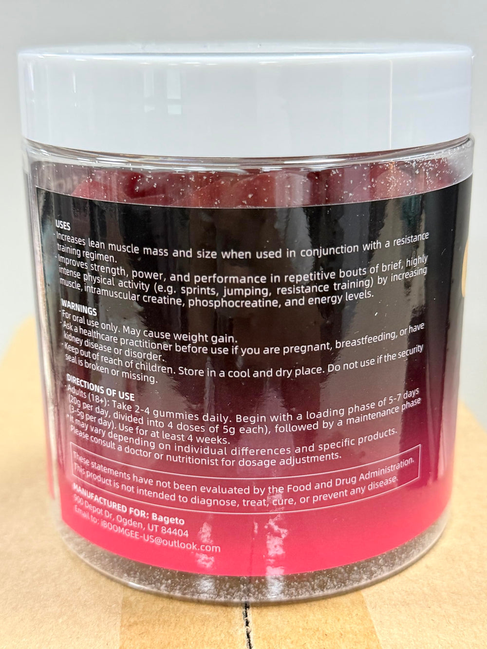 Nutrition facts panel for Creatine Monohydrate Gummies