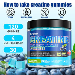 Travel-ready bottle of blueberry creatine gummies