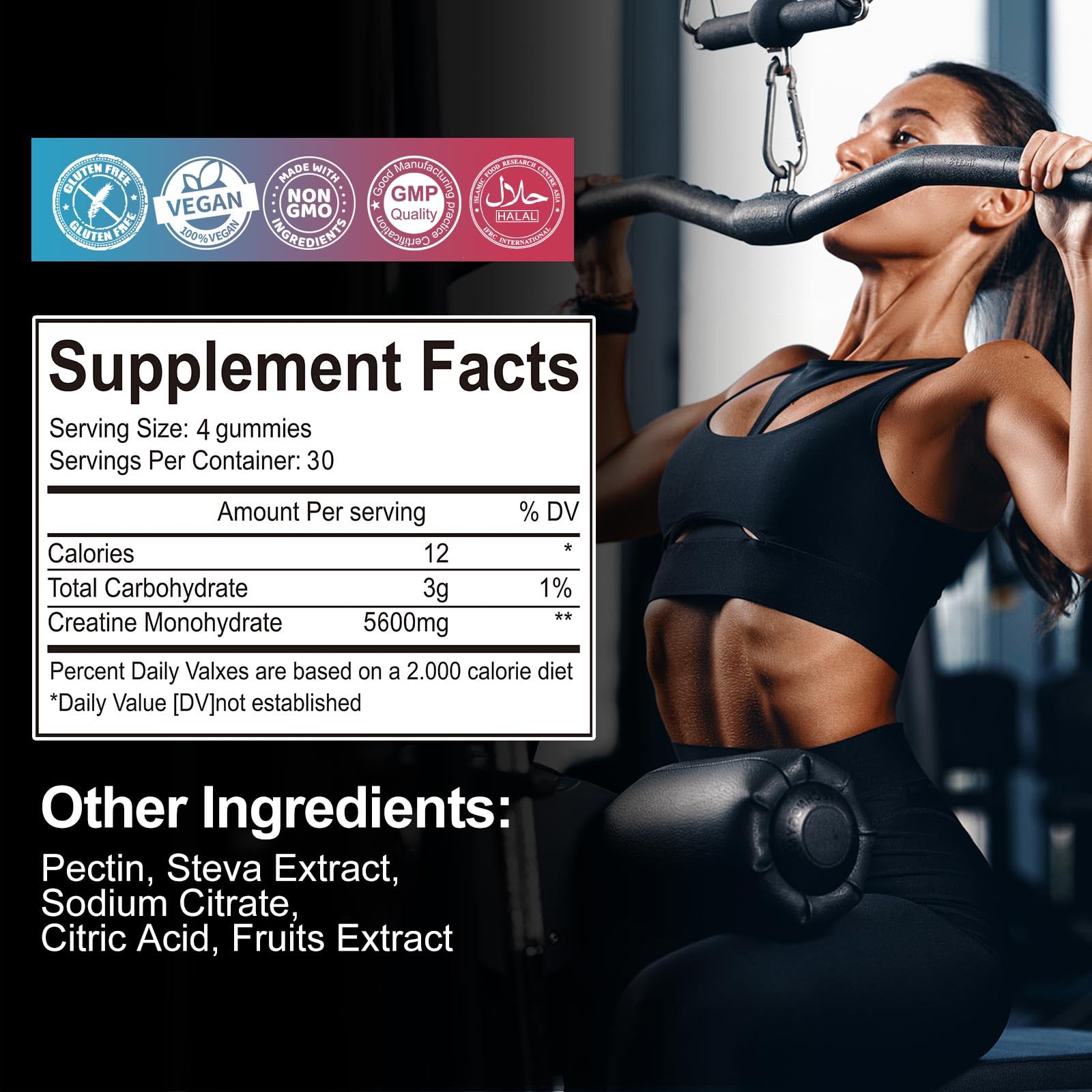 Nutrition facts panel for Creatine Monohydrate Gummies