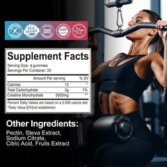 Nutrition facts panel for Creatine Monohydrate Gummies