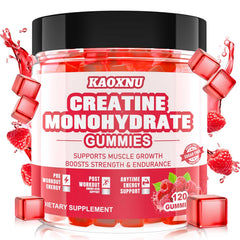 Front of raspberry Creatine Monohydrate Gummies bottle, 120 count