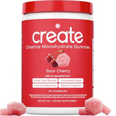 Front label of Creatine Monohydrate Gummies Sour Cherry bottle