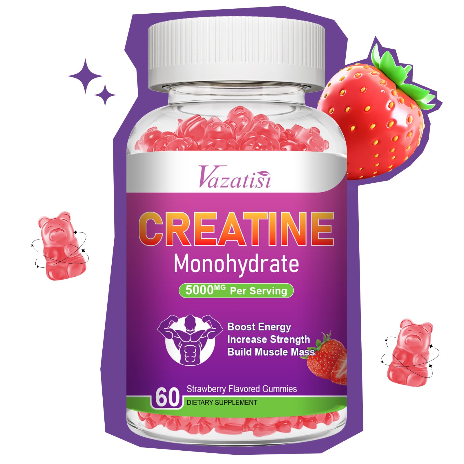 Creatine Monohydrate Gummies bottle with strawberry flavor
