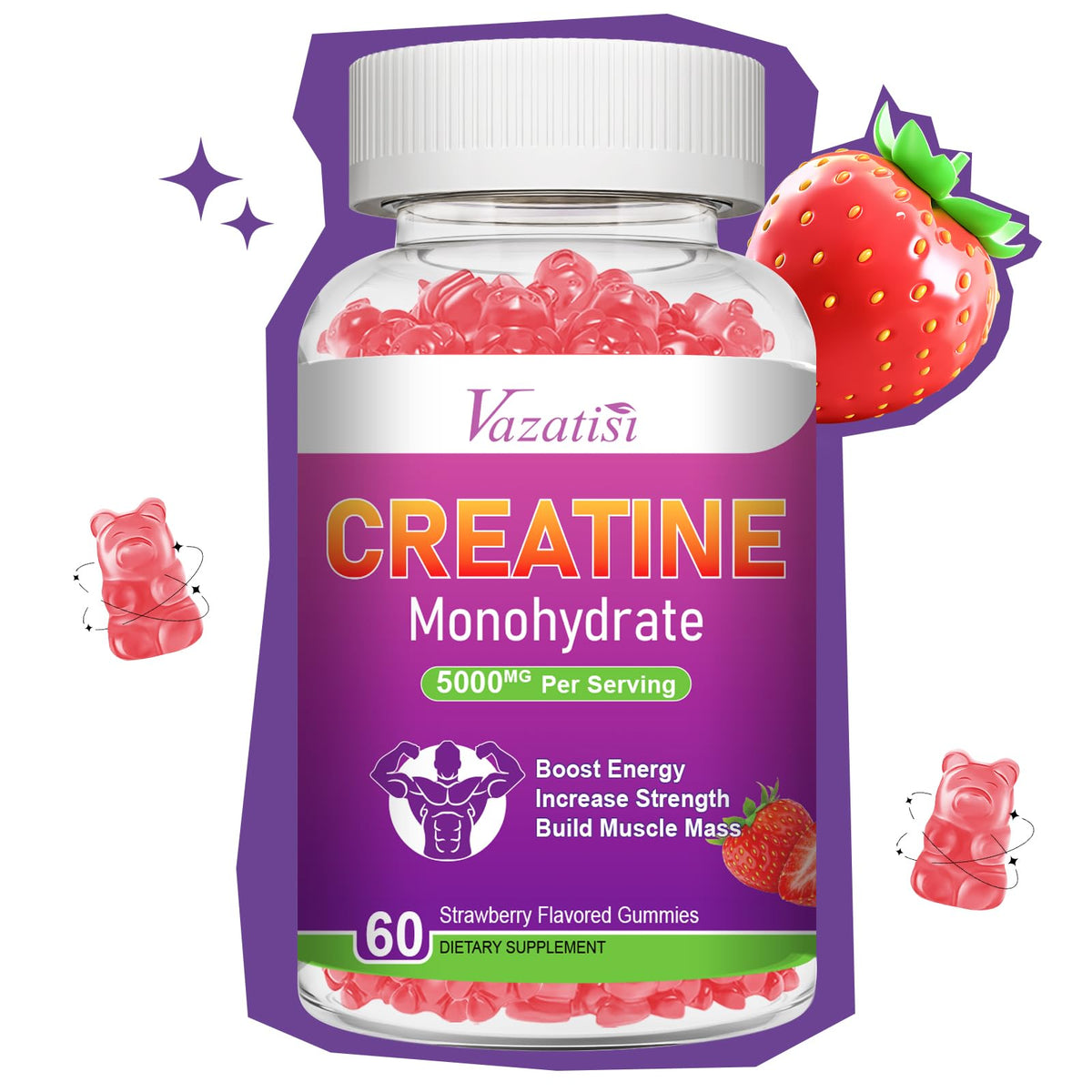 Creatine Monohydrate Gummies bottle with strawberry flavor