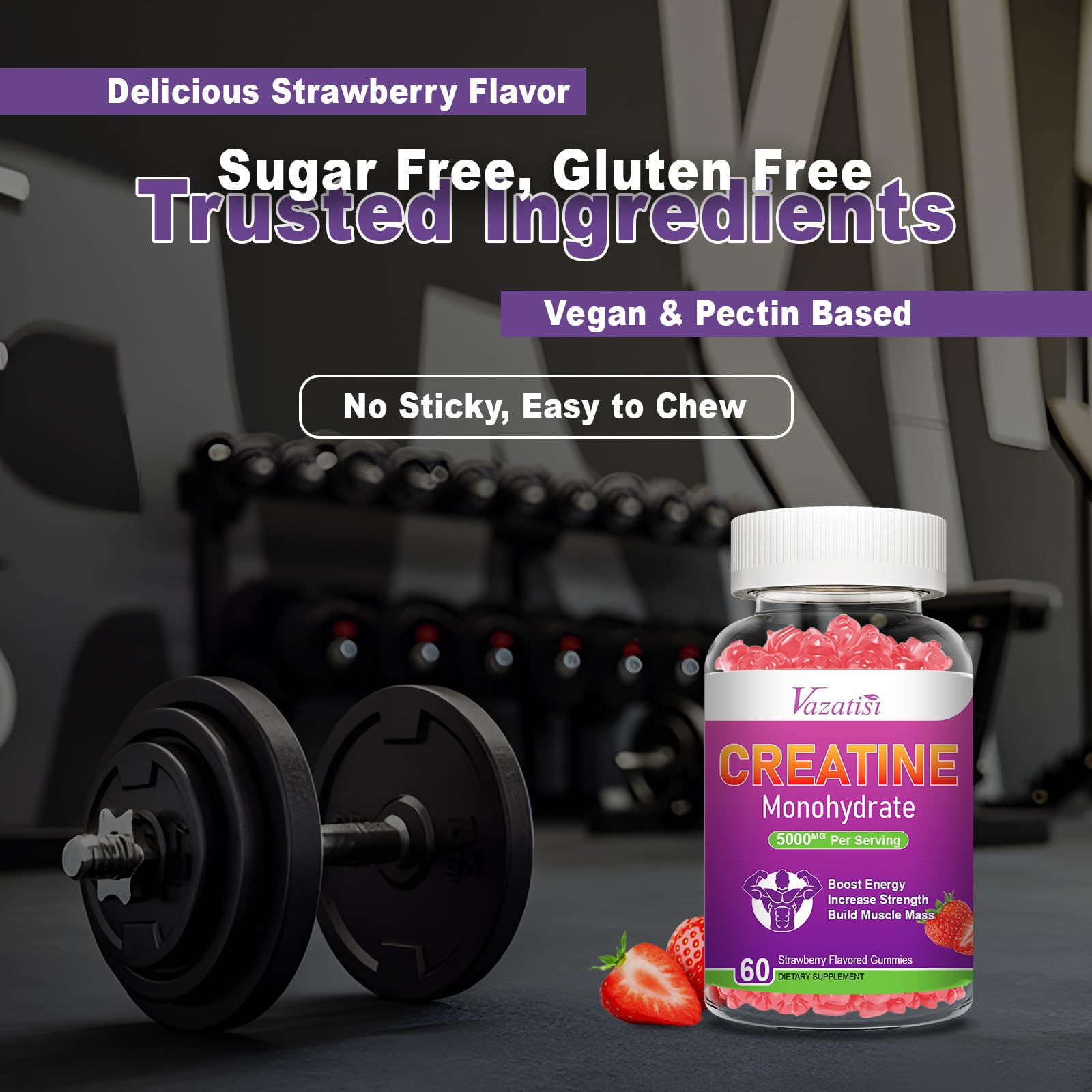 60-count bottle of creatine monohydrate gummies ready for daily use