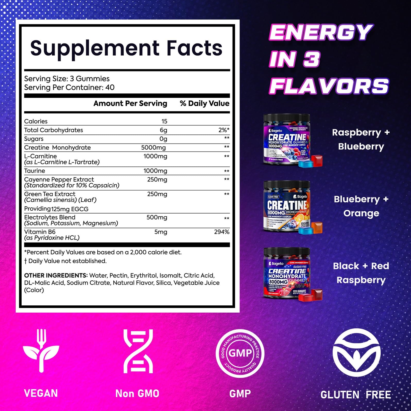 Vegan, non-GMO and gluten-free labeling on gummies
