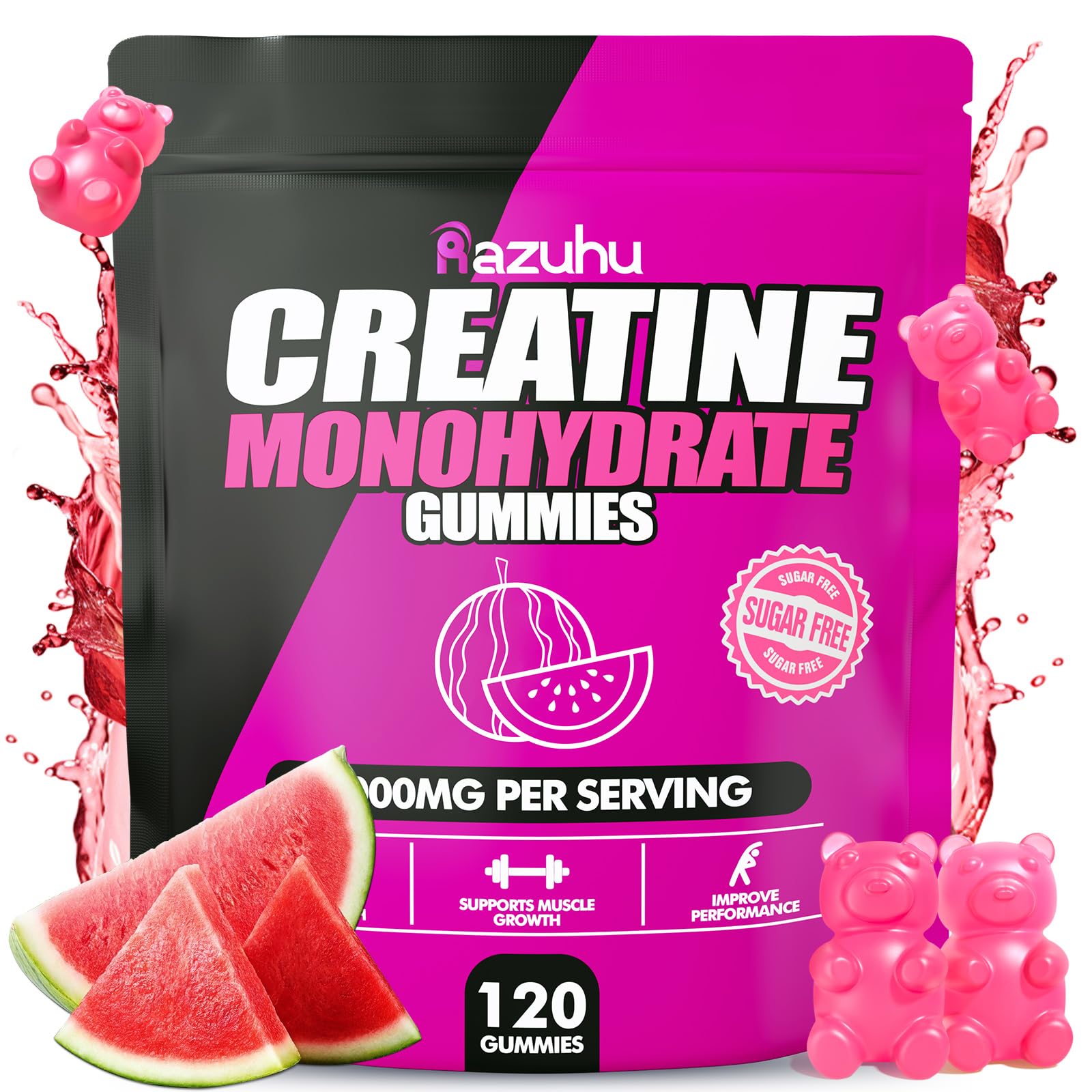 Watermelon flavor creatine monohydrate gummies front label