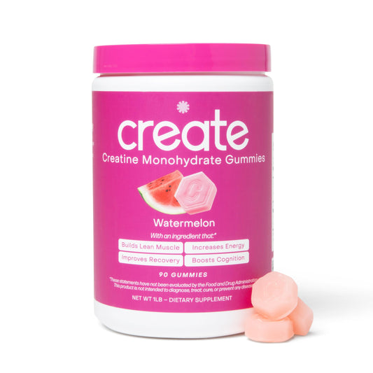 Front view of Creatine Monohydrate Gummies Watermelon 90ct