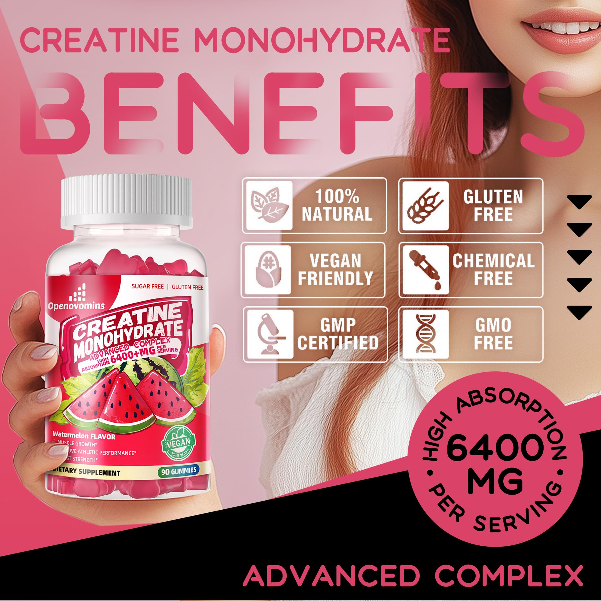 Ingredients and supplement facts panel for Creatine Monohydrate Gummies