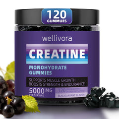 Creatine Monohydrate Gummy bottle with blackcurrant flavor
