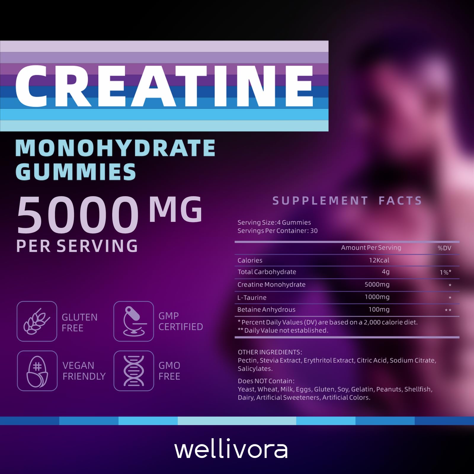 Six-pack arrangement of Creatine Monohydrate Gummy bottles
