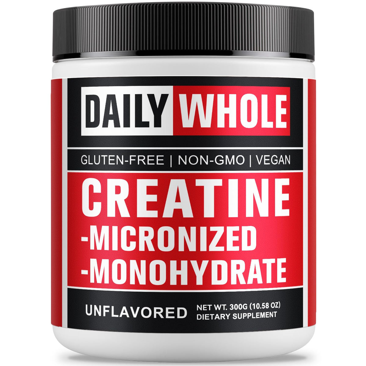 Front view of 300g Creatine Monohydrate Micronized Powder container