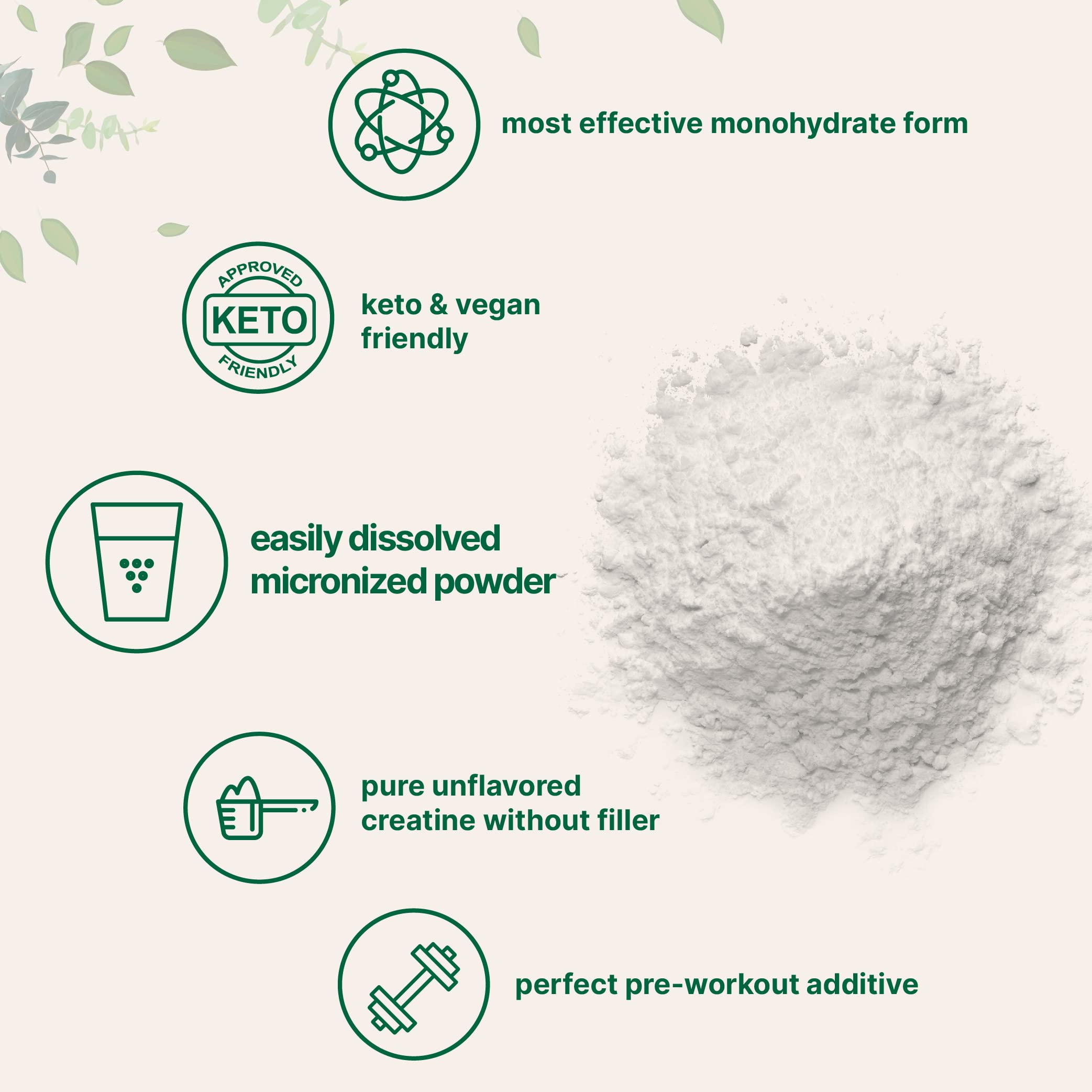 Micronized, unflavored creatine monohydrate powder