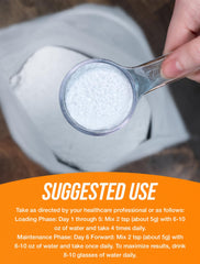 Micronized creatine monohydrate powder with scoop showing 5 g serving