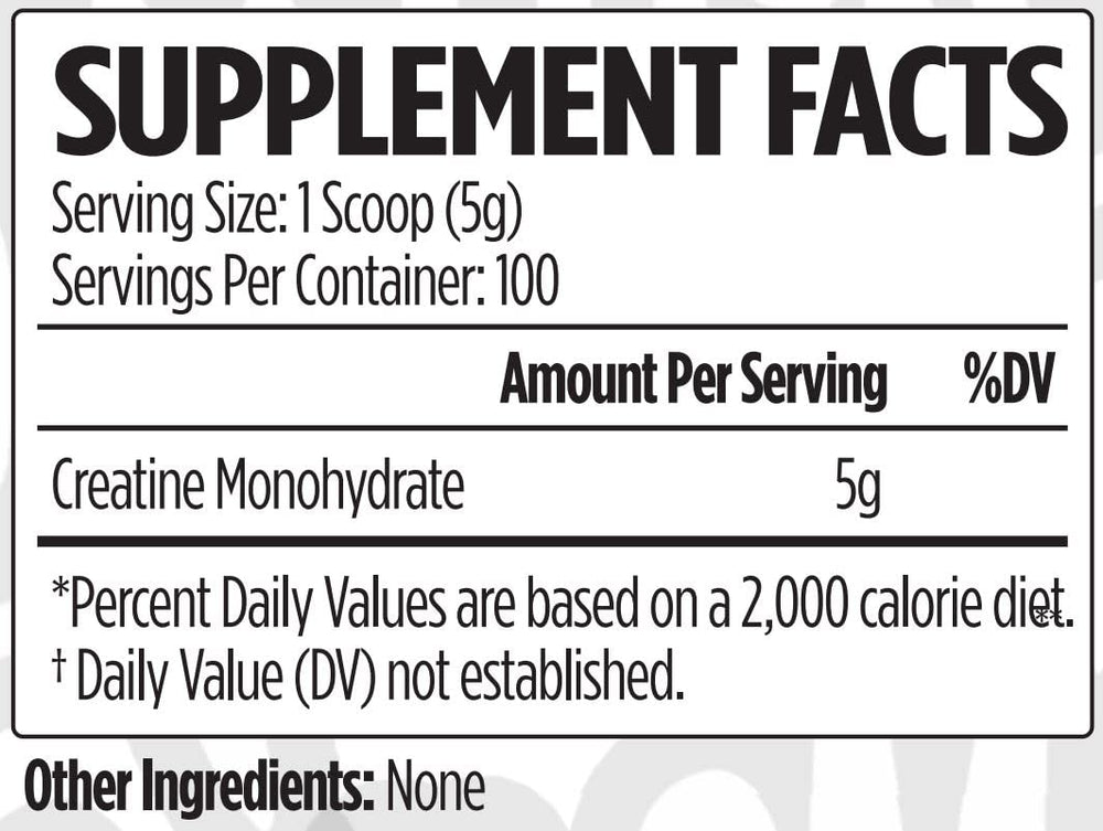 Nutrition facts for VMI Creatine Monohydrate powder