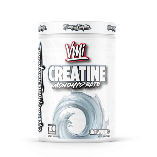 VMI Sports Creatine Monohydrate powder in unflavored option with 100 servings
