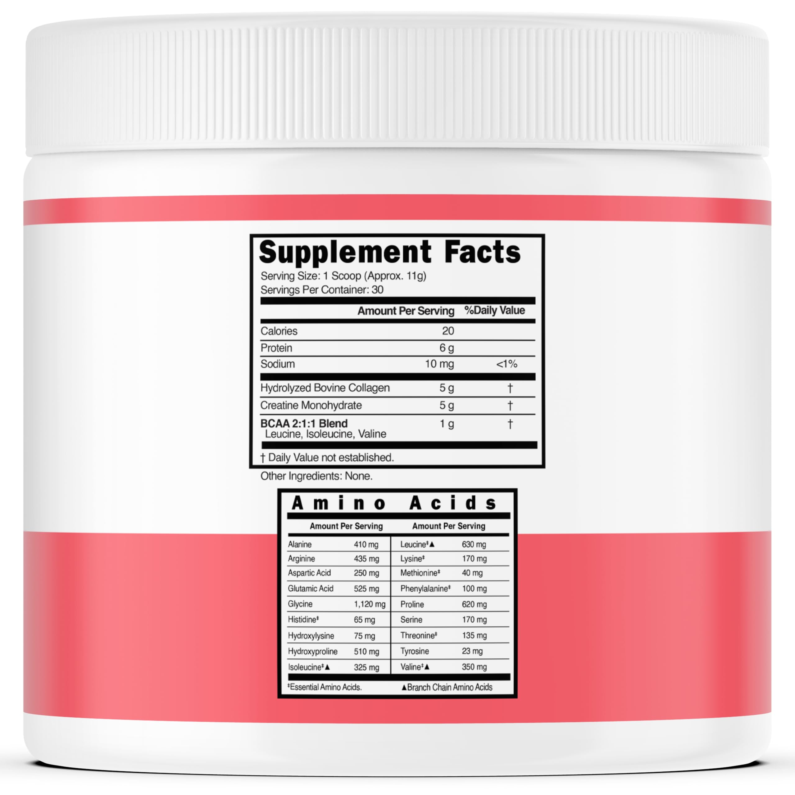 Creatine monohydrate powder with collagen and BCAA components