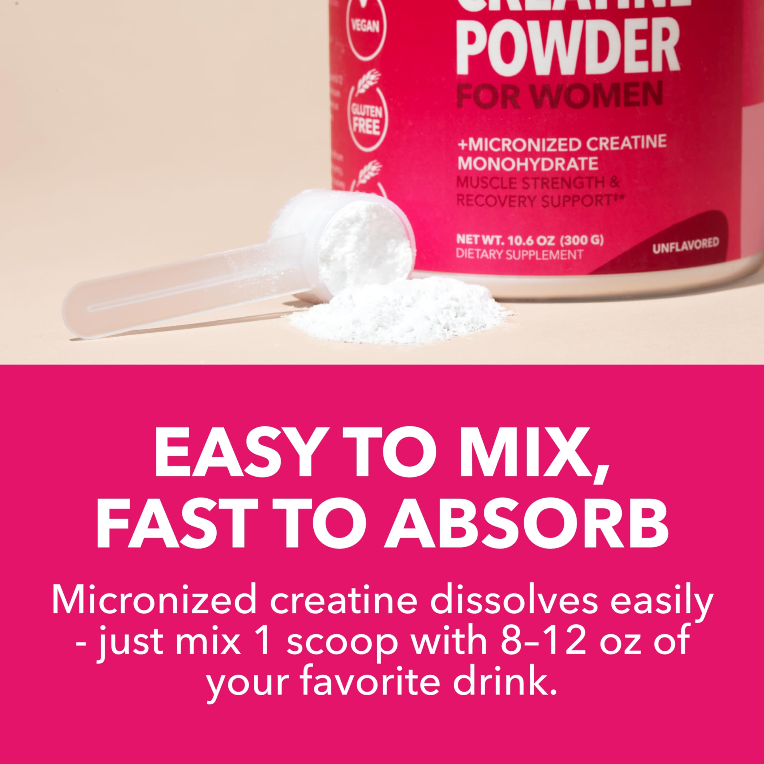 Unflavored creatine powder shown in a small glass on white background
