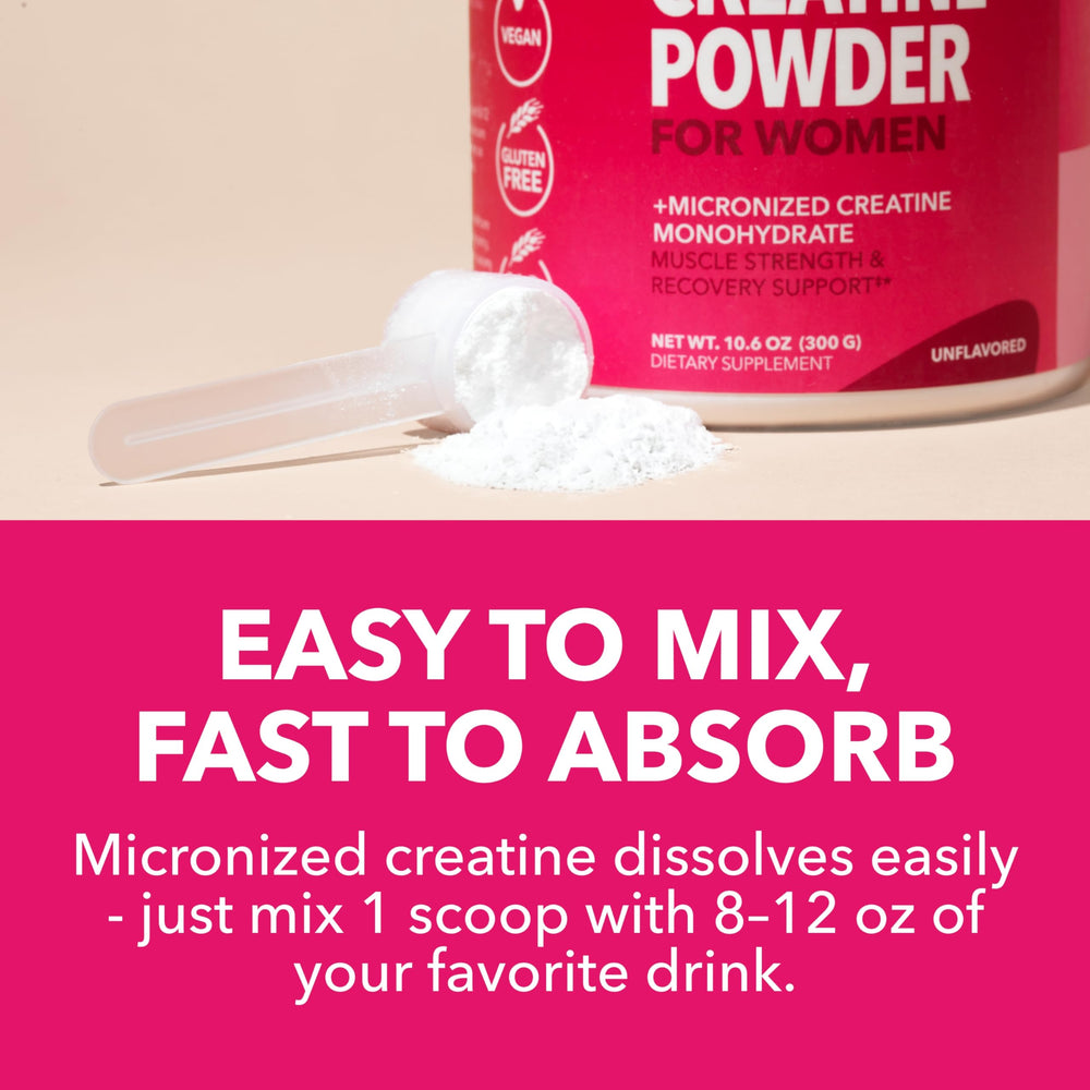 Unflavored creatine powder shown in a small glass on white background