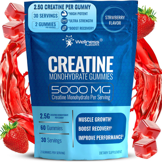 Creatine Gummies 5000mg Strawberry flavor bottle – front view