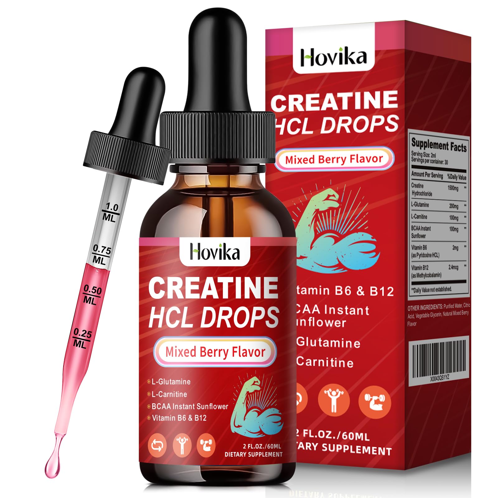 Creatine HCL Liquid Drops bottle with mixed berry flavor
