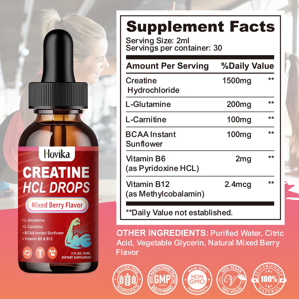 Close-up of the Creatine HCL Liquid Drops label