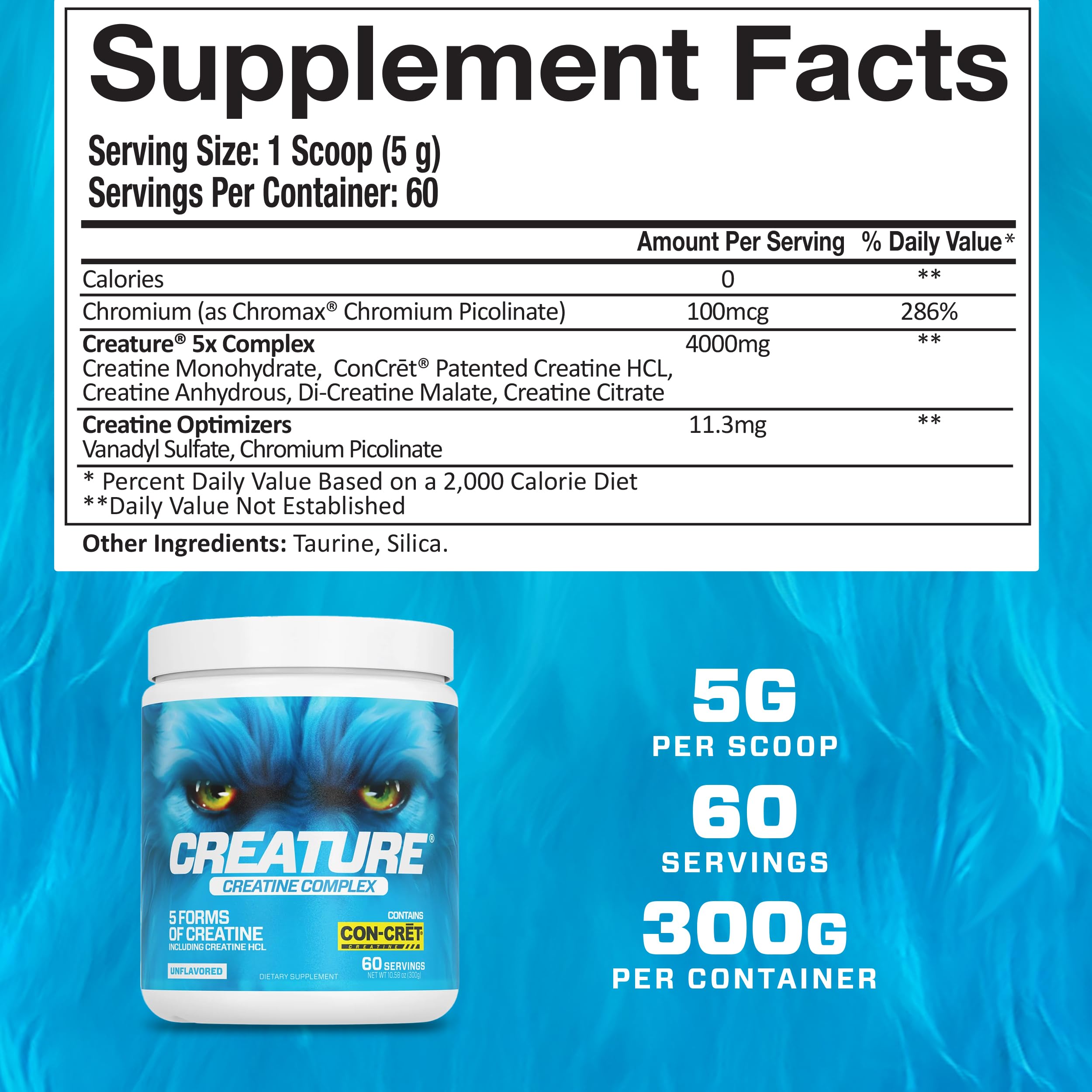 Unflavored CREATURE Creatine Complex powder with scoop