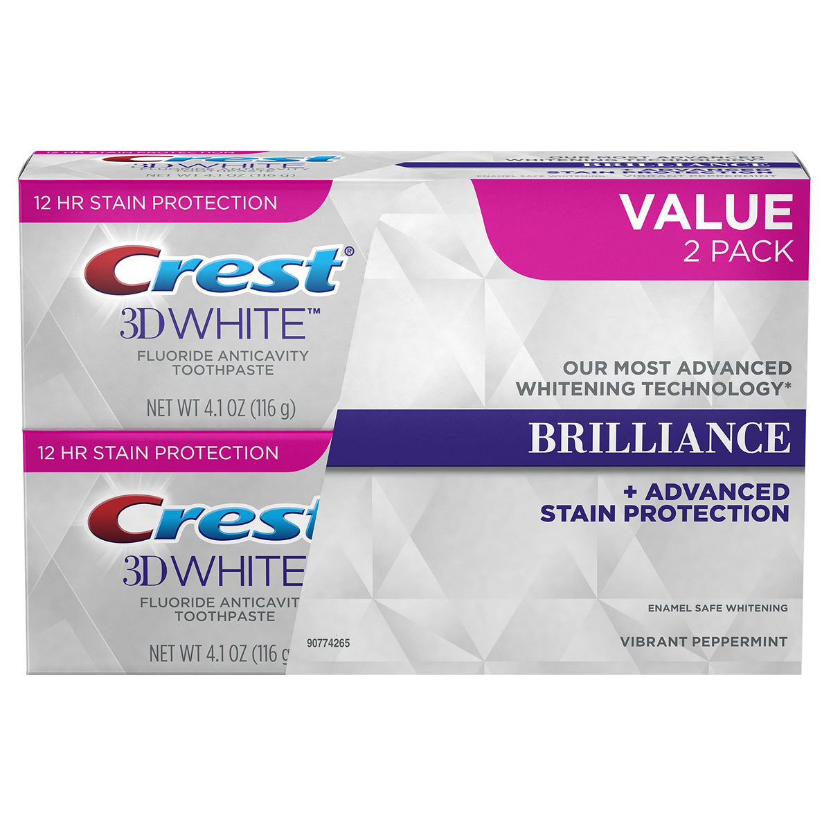 Crest 3D Brilliance Vibrant Peppermint Teeth Whitening Toothpaste (2 count) packaging