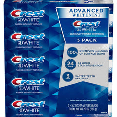 Crest 3D White Advanced Whitening Toothpaste 5.2 oz – 5-pack, front view