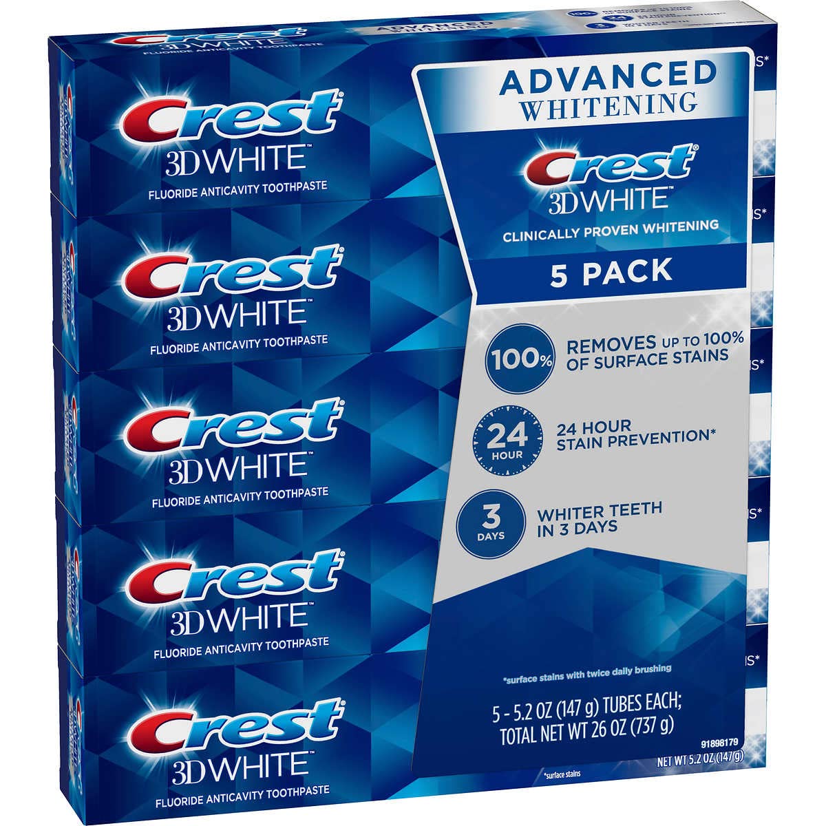Crest 3D White Advanced Whitening Toothpaste 5.2 oz – packaging side view