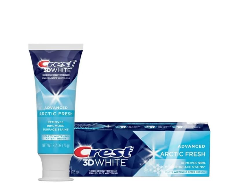 Crest 3D White Advanced Whitening Toothpaste Arctic Fresh 2.7 oz tube back label
