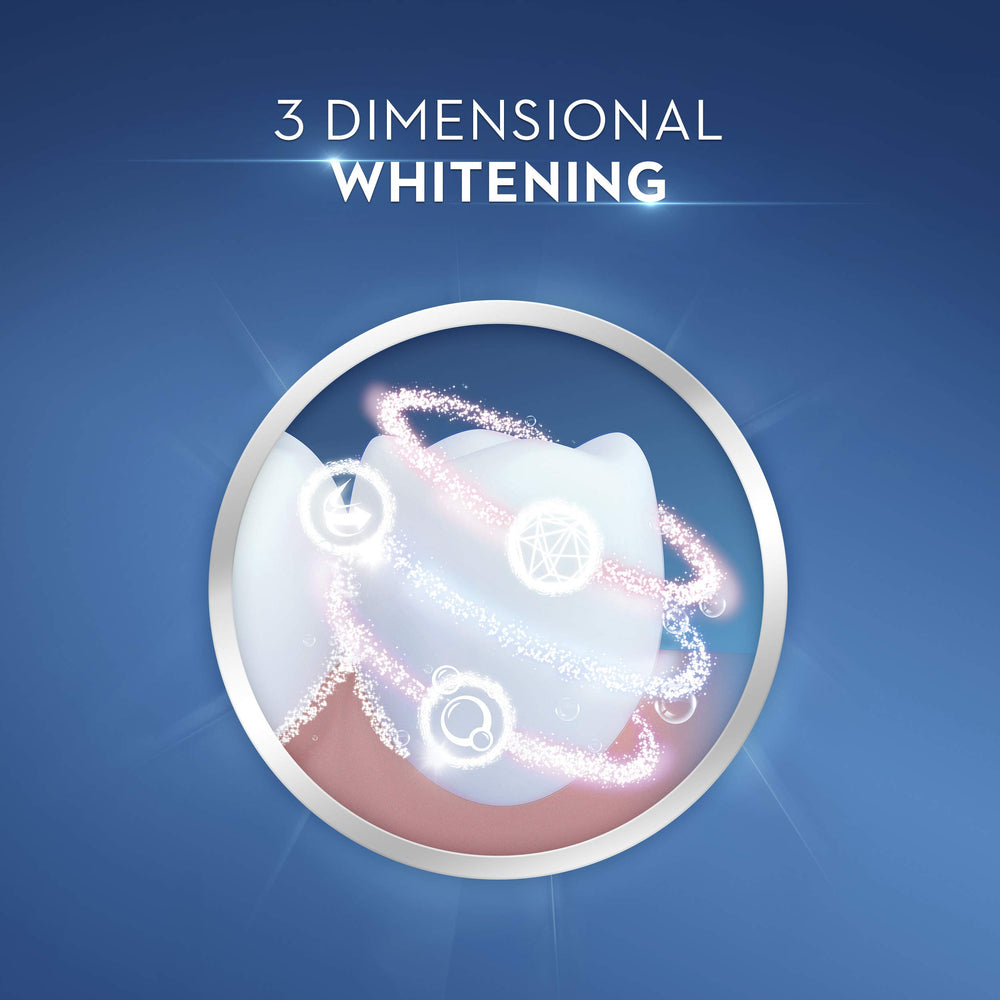 Crest 3D White Arctic Fresh toothpaste beside dental care items