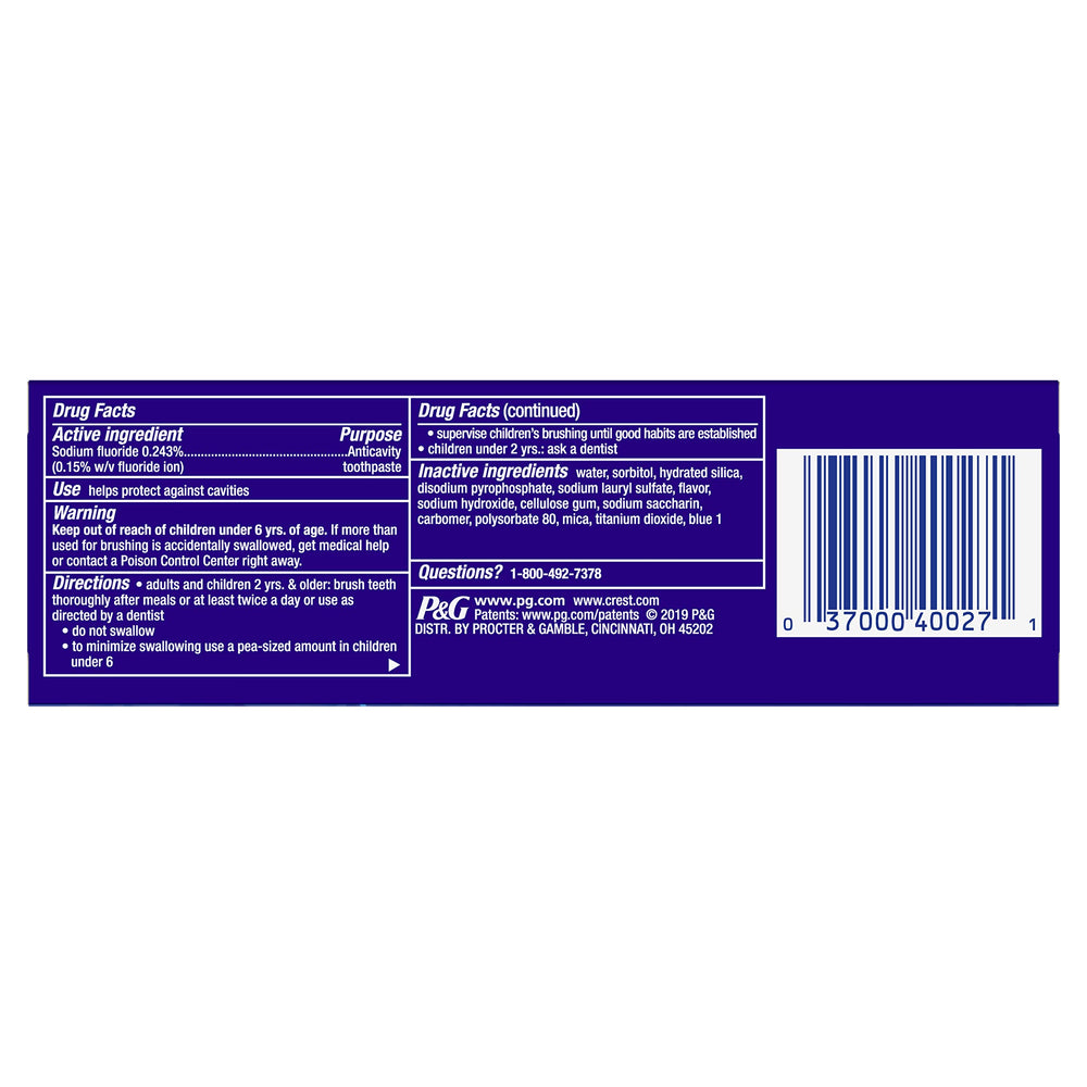 Crest 3D White Arctic Fresh toothpaste on white surface