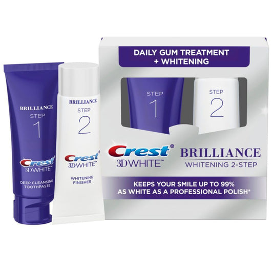 Front view of Crest 3D White Brilliance 2 Step Kit