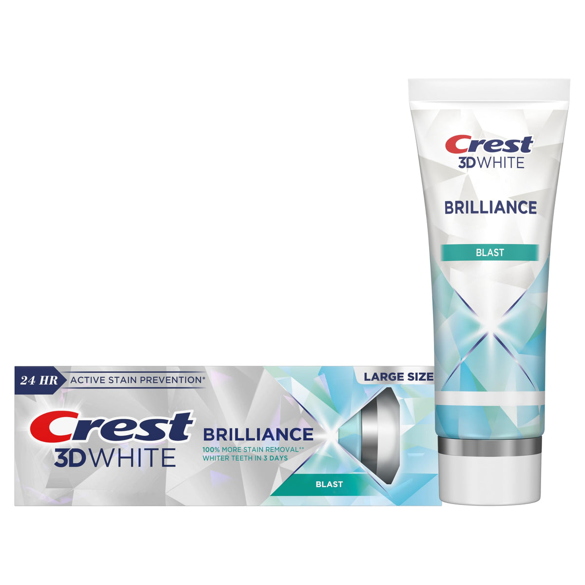 Crest 3D White Brilliance Blast Toothpaste 4.6 oz packaging and tube