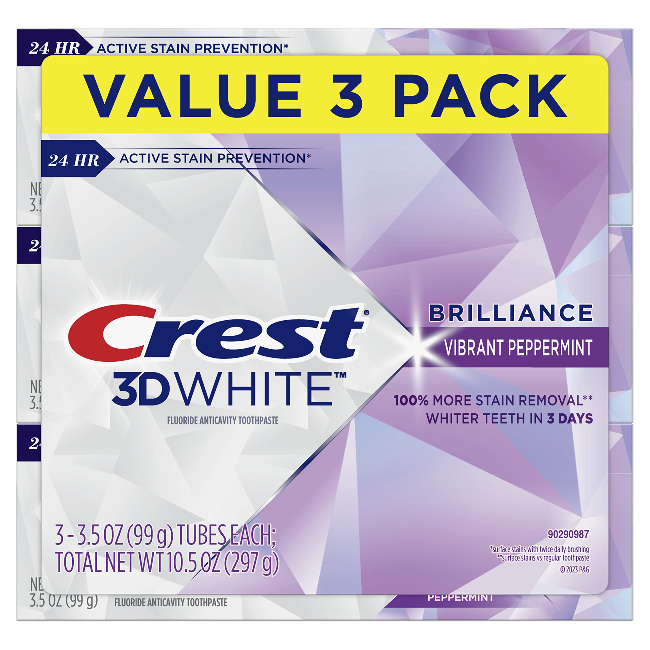 Fluoride content in Crest 3D White Brilliance toothpaste fights cavities