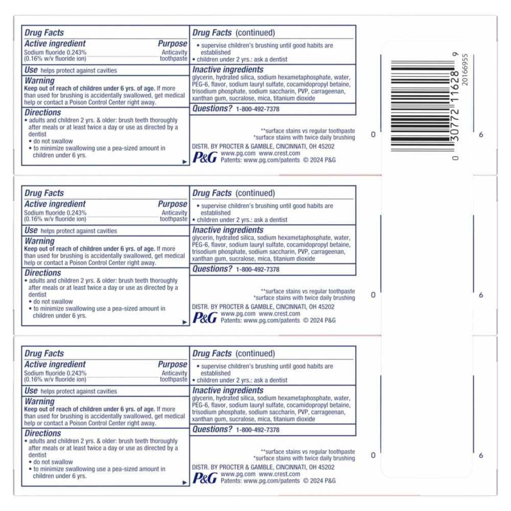 24-hour stain prevention feature of Crest 3D White Brilliance Peppermint toothpaste
