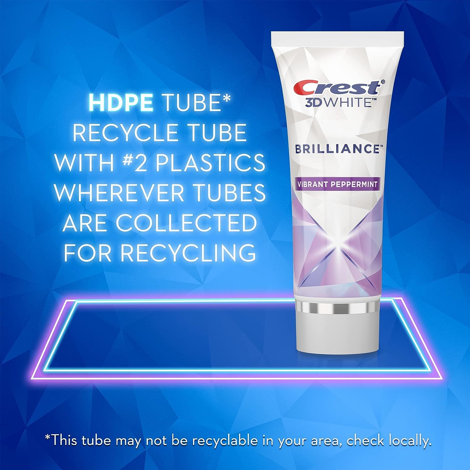 Close-up of Crest 3D White Brilliance toothpaste texture in Vibrant Peppermint